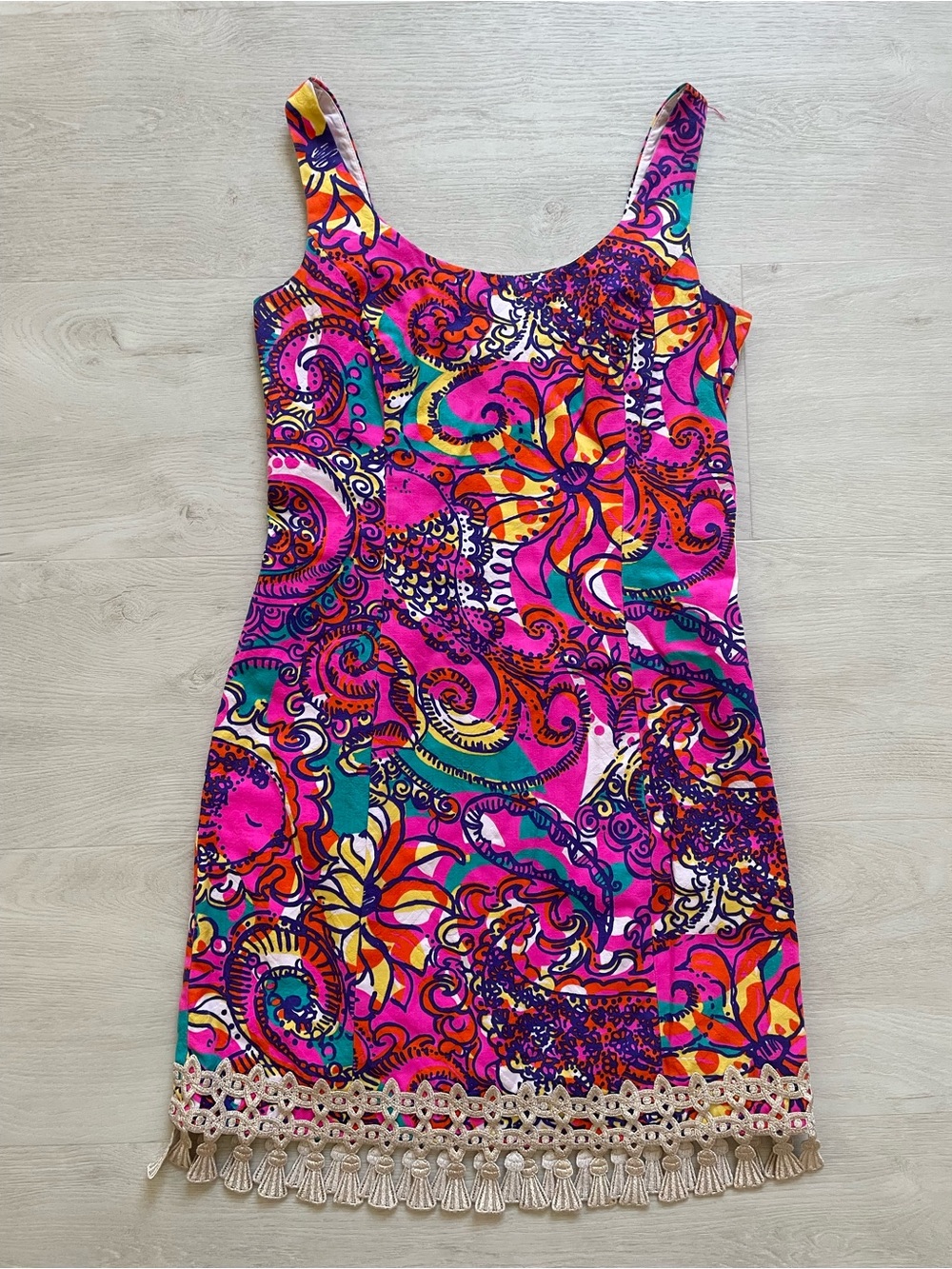 Vibrant Pink Multi-Color Paisley Tank Dress with Crochet Hem
